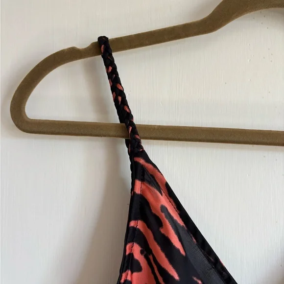 Black and Orange Satin Midi Dress - Picture 2 of 5